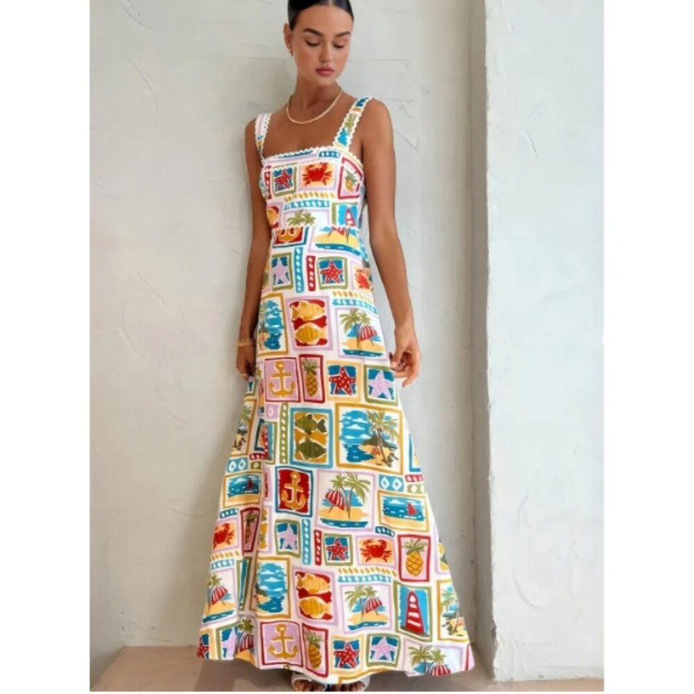 NWOT Commense Graffiti Pring Long Dress